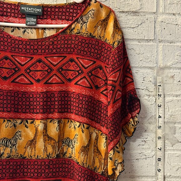 Vintage Notations Boho Safari Animal Print Top Blouse Women’s Large Rayon - Picture 3 of 9